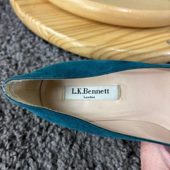 LK Bennett Suede Pumps Womens 9 Blue Slip On Round Toe Stiletto Made in Spain - Picture 8 of 10